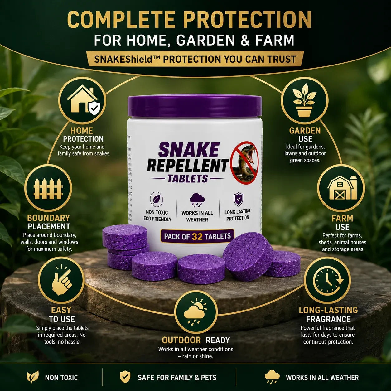 SnakeShield™ Premium Snake Repellent Tablets (Pack of 32)
