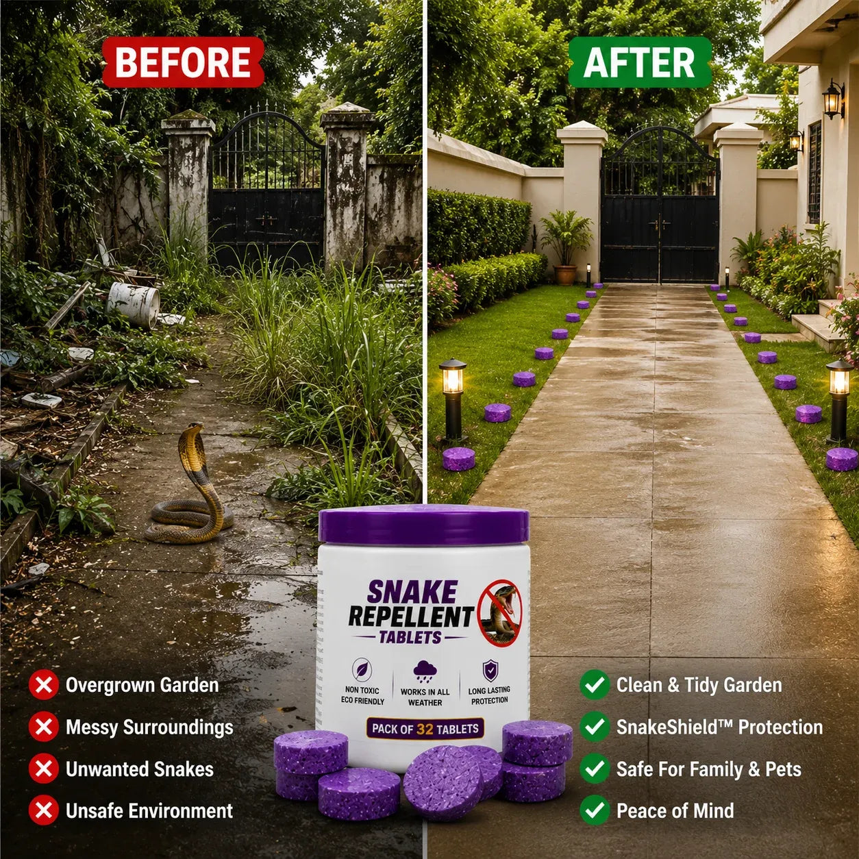 SnakeShield™ Premium Snake Repellent Tablets (Pack of 32)